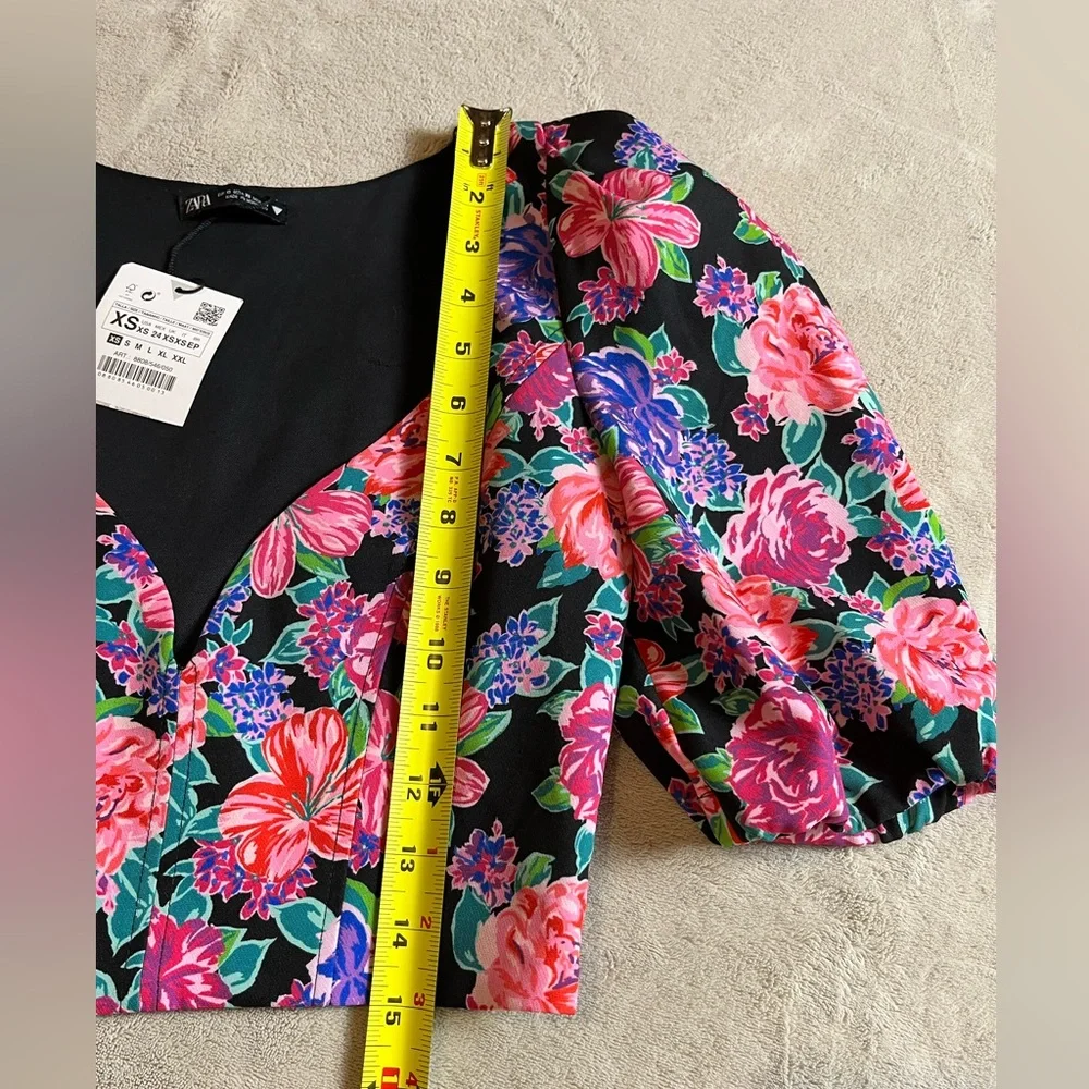 Zara Floral Puff Sleeve Crop Top Blouse - Picture 10 of 14